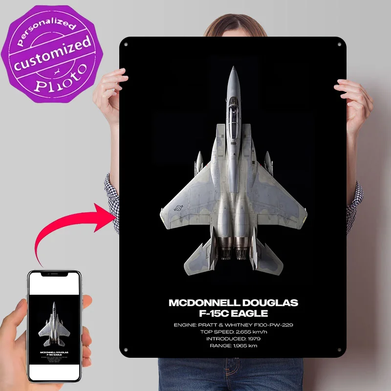 McDonnell Douglas F-15C Eagle 3D Texture Printed Poster Custom Vintage Metal Tin Plate Sign for Wall Art Home Decor Ornaments