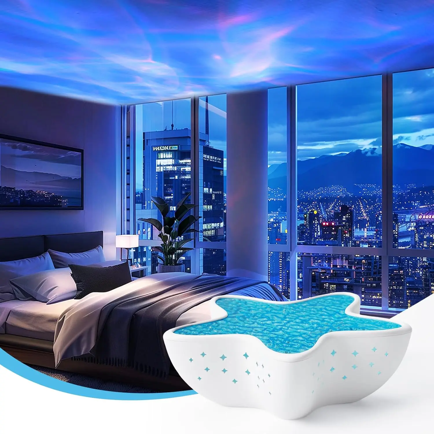 

Ocean Wave Projector Night Light, 7 Color Modes, Type-C Rechargeable, for Bedroom Decor