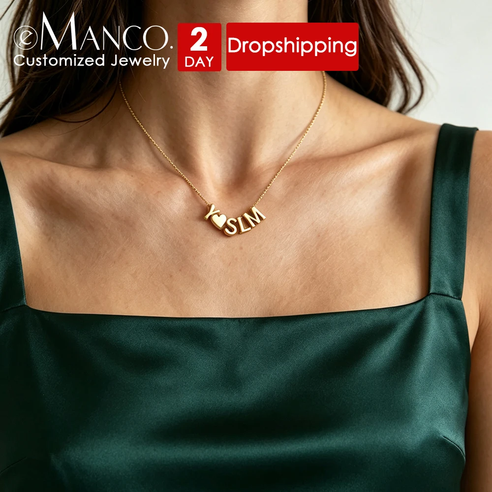 EMANCO Personalized Ladies Chain DIY Stainless Steel Alphanumeric Necklace Customized Fashion Jewelry  Wholesale Factory direct