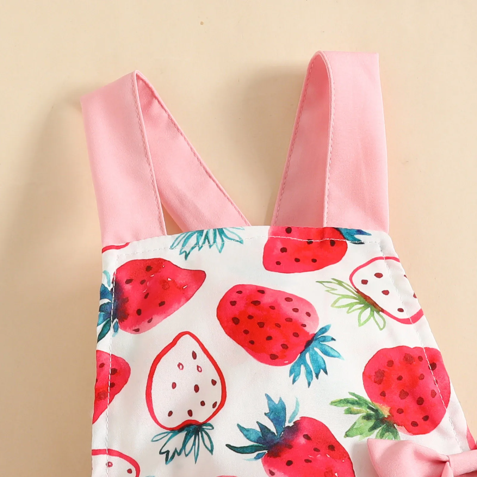 Infant Girls Sleeveless Strawberry Cow Printed Romper Newborn Ruffles Backless Bodysuits Headbands 0-18 Months Summer Clothes