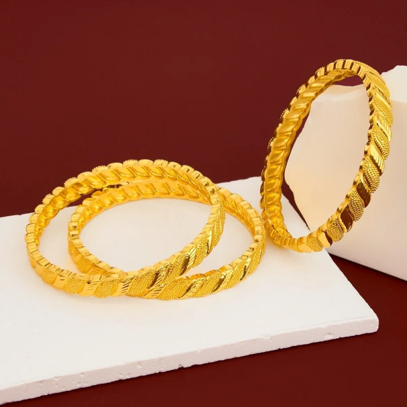 Luxury 100% Real 24K Gold Delicate Hollowed Out Women'S Fashion Bracelet Minimalist Lightweight Trendy Elegant