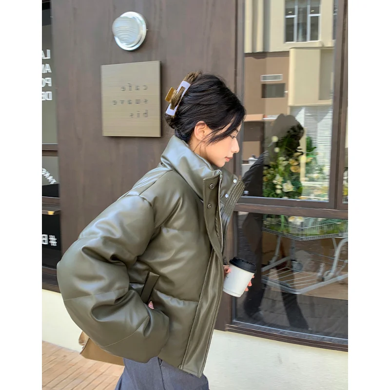 Women\'s Down Puffer Jackets Brown Winter Korean Fashion Y2K Style Stand Collar Black Warm 2023 NEW Female Coat Cotton Outwear