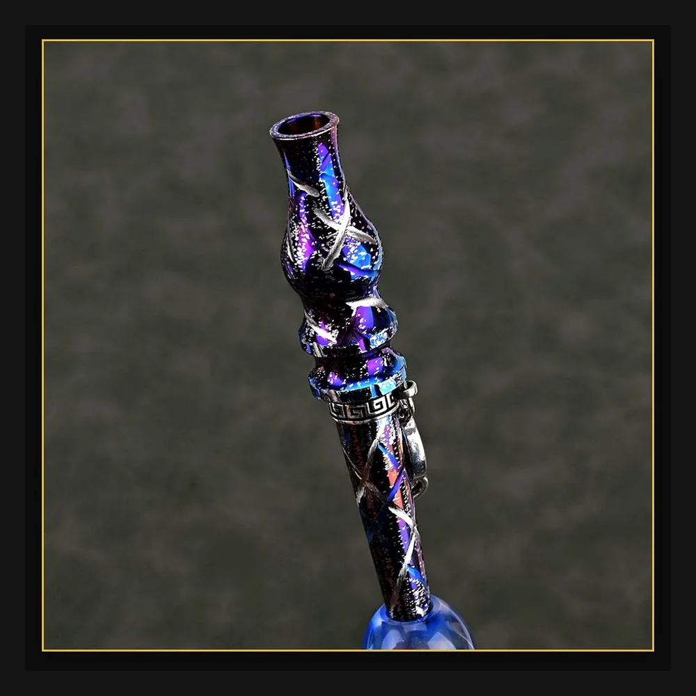 Handmade Titanium Alloy Water Pipe Holder with Colorful Starry Sky Design in Purple and Blue - Unique and Creative Accessory