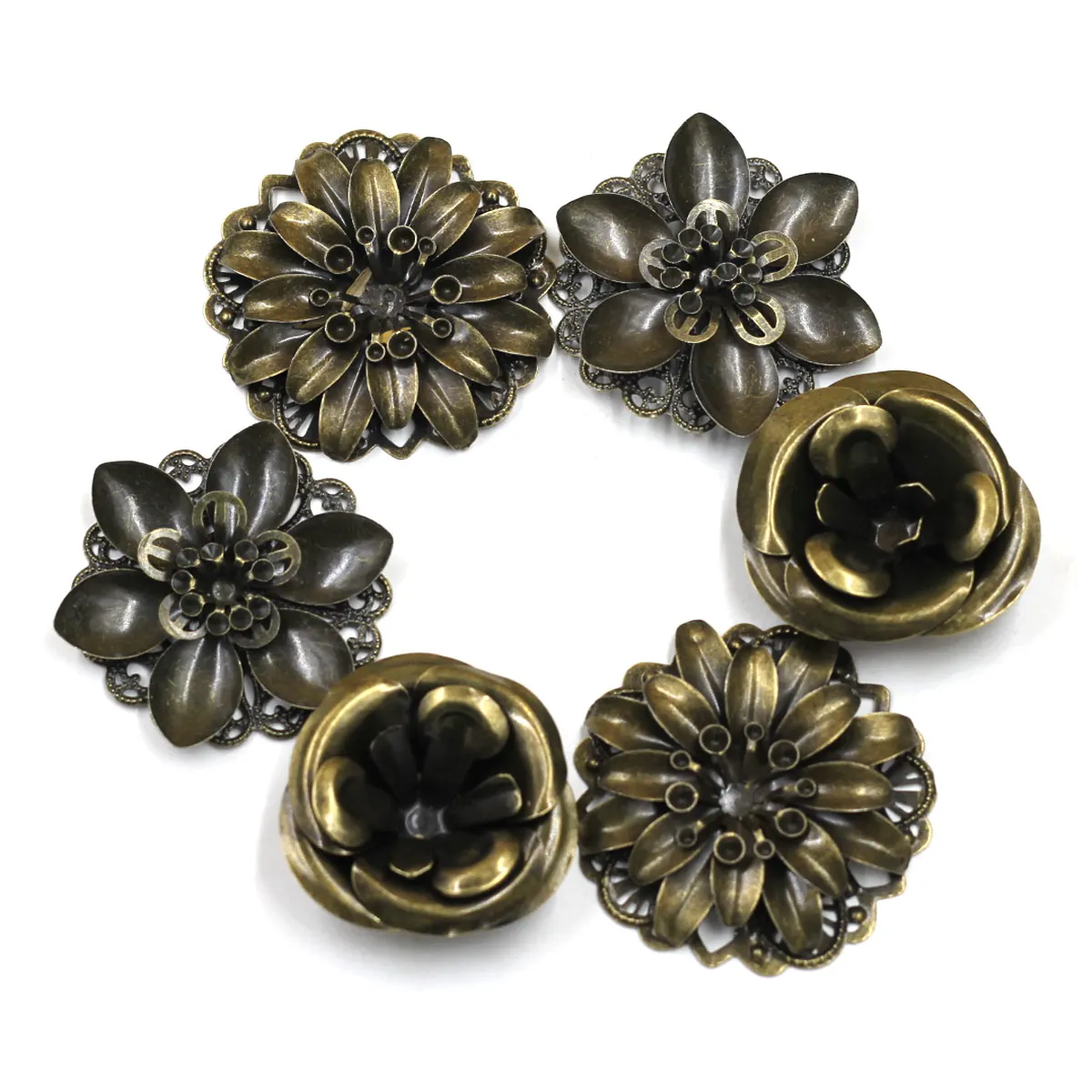 6Pcs Embellishments Combination Flower Pattern Filigree Wraps Alloy Craft Jewelry DIY Finding Accessories