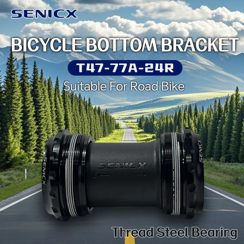 SENICX Road Bicycle Steel Bottom Bracket Fit for Shimano SRAM T47 24mm Bike Central Movement 76.75mm Shell Width Seal Waterproof