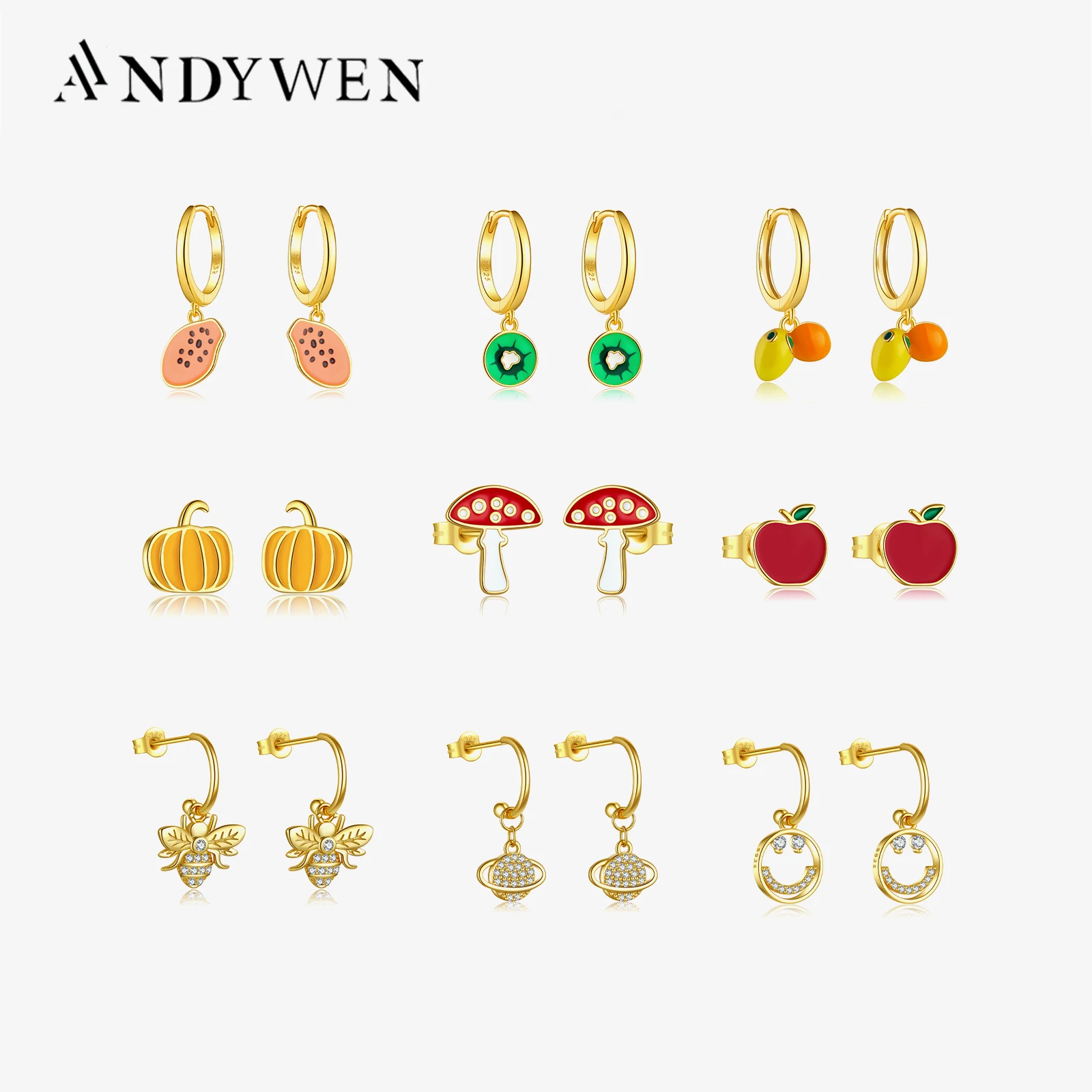 ANDYWEN 925 Sterling Silver New Aros Papaya Fruits Dangle Charm Drop Earring Aros Papaya Aros Papaya Circle Loops Piercing Clips