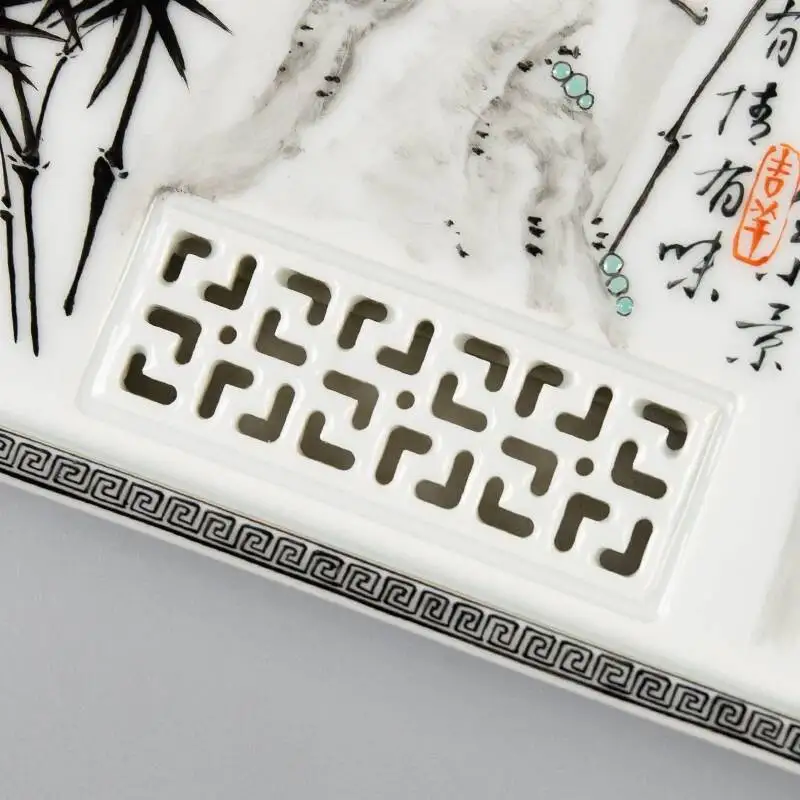 Sacred Mountain Ink Painting Poem And Bamboo Forest Jingdezhen Ceramic Hand-Painted Set Tray For Brewing Tea