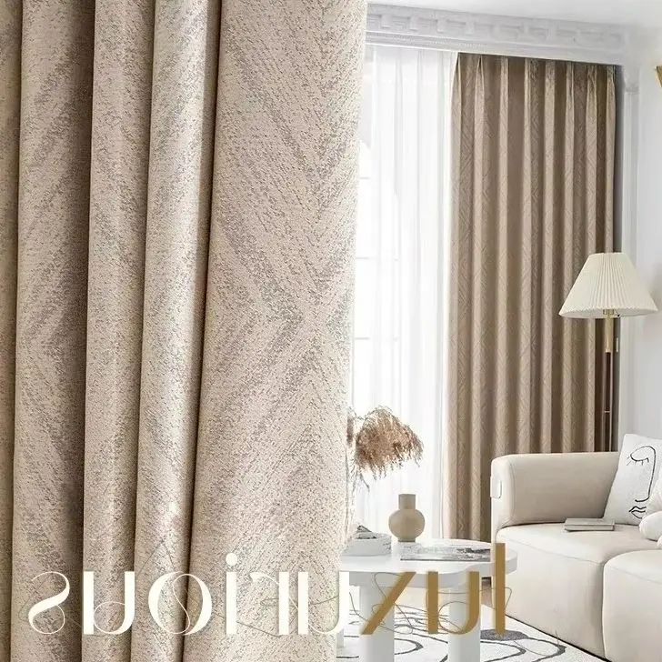 

Custom Size Modern Light Luxury Fully Insulated Blackout Curtain Sunscreen Bay Window Curtains for Living Dining Room Bedroom