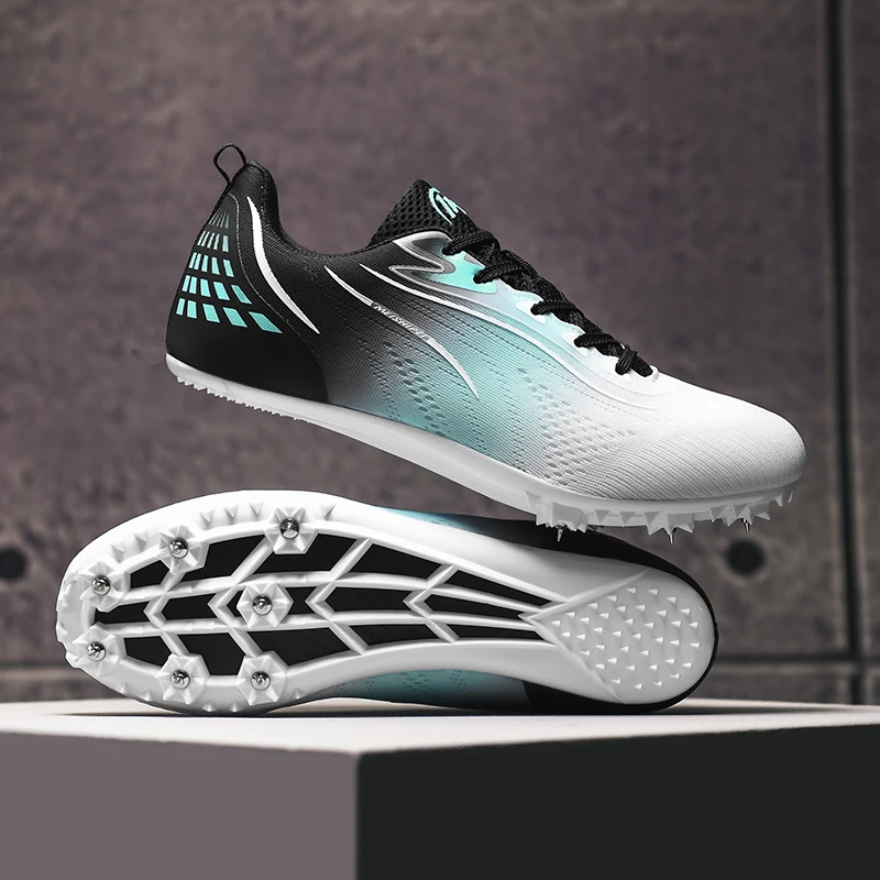 Men Track Spike Long Jump Race Racing Running Athletic Soft Field Sprint Shoes Non Slip Nails Light weight Professional Match
