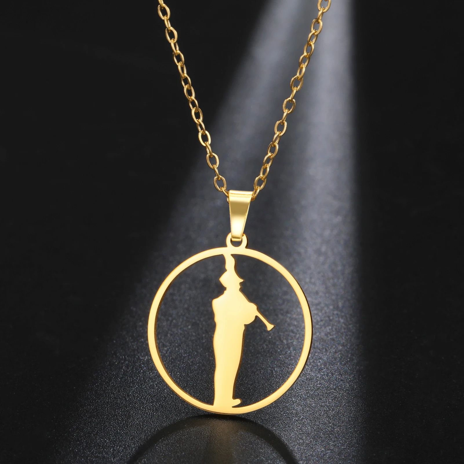 

Amaxer Fashion Hip Hop Trumpet Playing Necklace for Men Stainless Steel Gold Color Music Lovers Gifts Anniversary Jewelry
