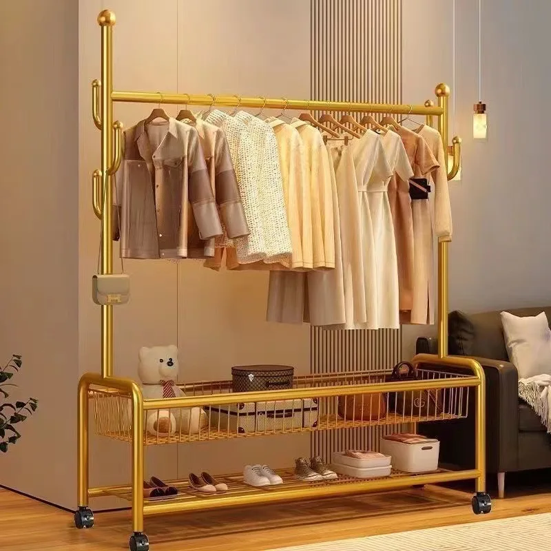 Suporte para Roupas de Alta Resistência em Ouro, Cabideiro de Pé Robusto com Estrutura Grossa para Armazenamento em Casa, Quarto de Estudante, Quarto e Sala de Estar