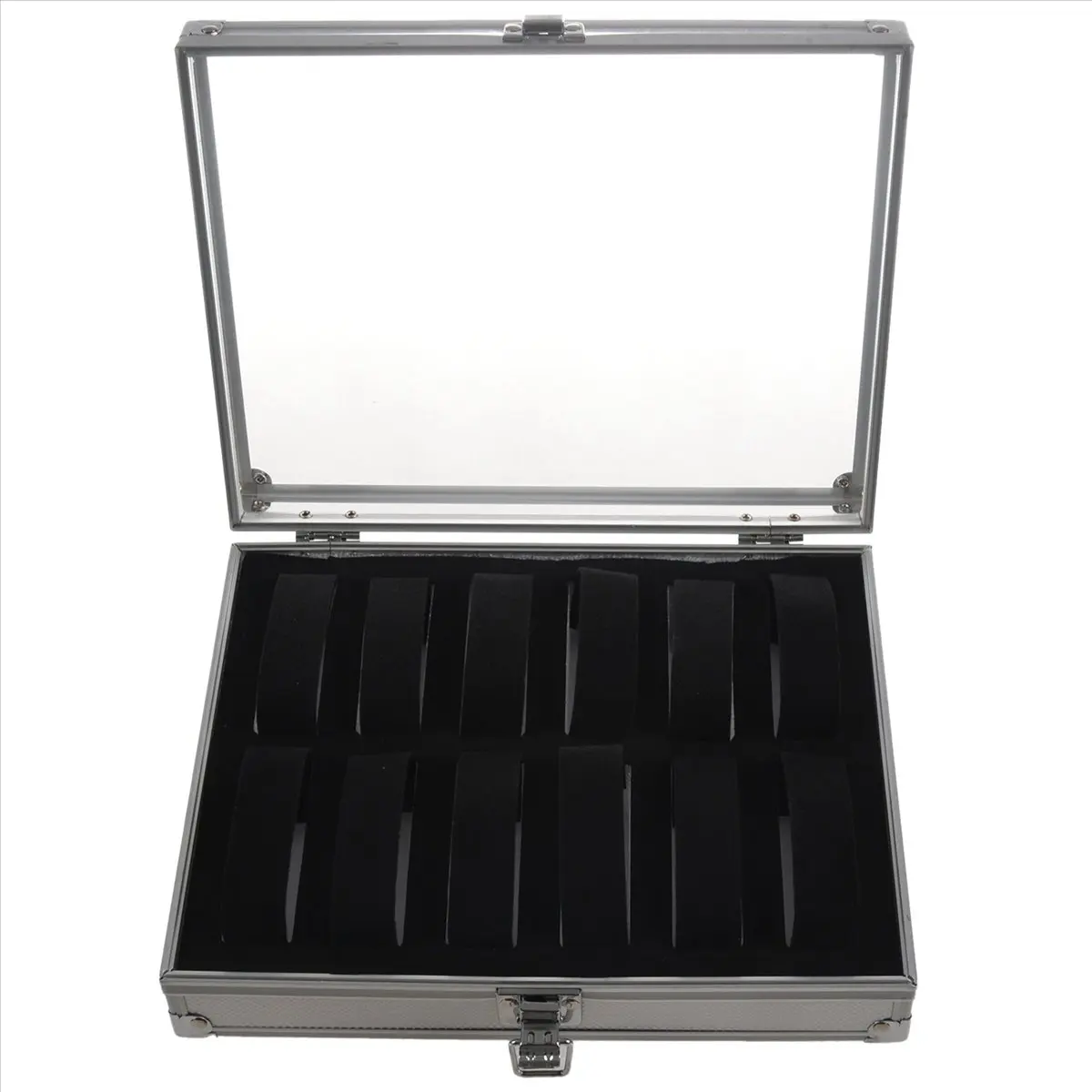 

【Promo】3X полезная коробка для часов, 12 сеток, ювелирные часы, коробка для хранения дисплея, квадратный корпус, замшевый внутренний прямоугольный держатель для часов