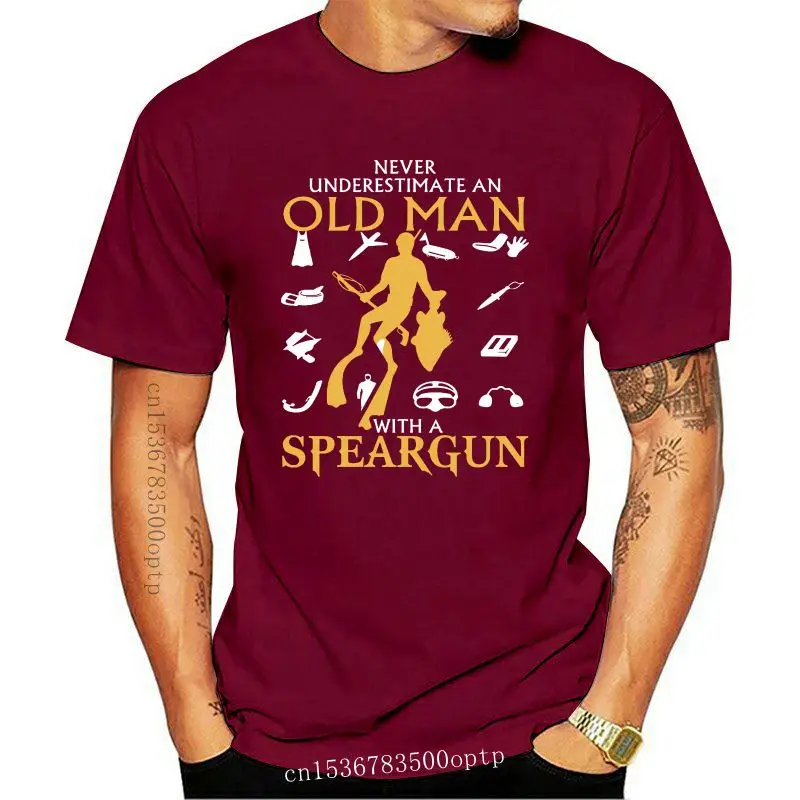 Tee  Men Novelty Slogan T-shirt - Never Underestimate An Old Man With A Speargun Men Short Sleeve T-shirt