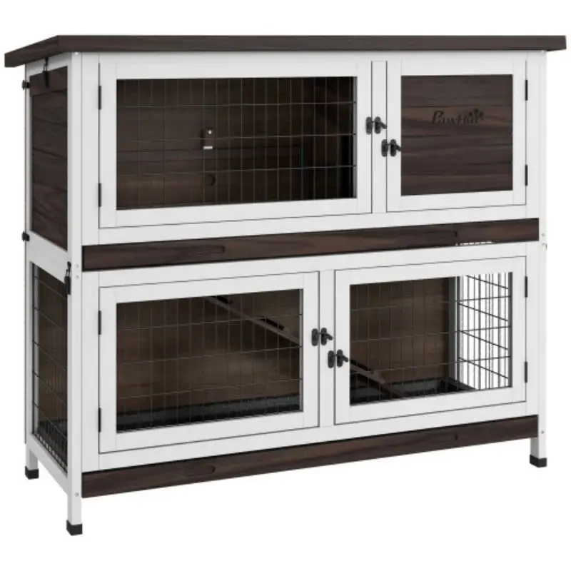 PawHut Rabbit Hutch, Outdoor 2-Tier Rabbit Cage, 46