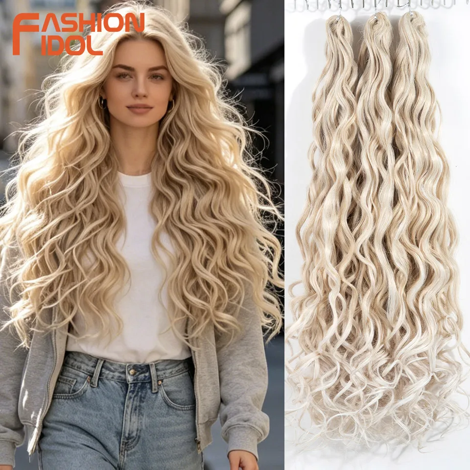 FASHION IDOL 24 pouces/300g Cheveux synthétiques Euphoria Curl Deep Wave Angelina Tresses Extensions de cheveux Ombré Blond Crochet