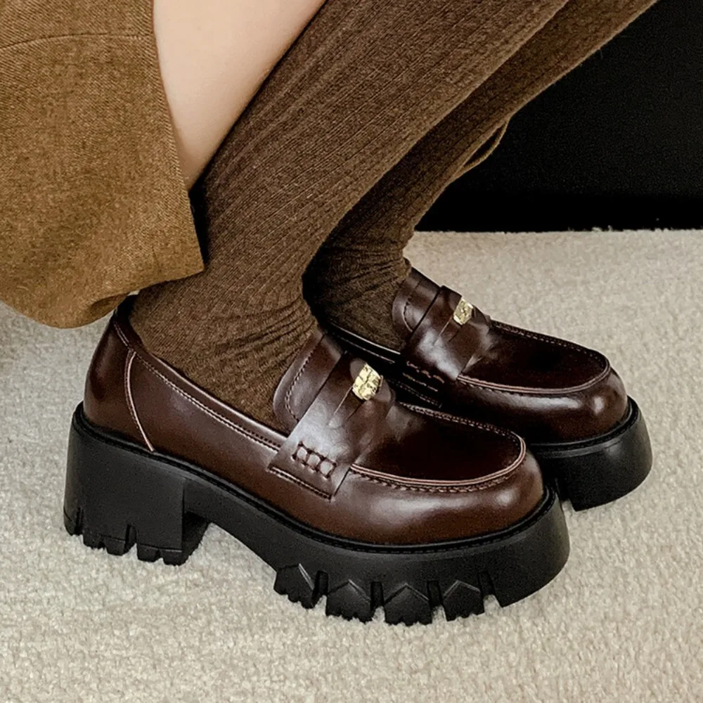 2024 New Shallow Mouth Casual Woman Shoe Slip-on Autumn Oxfords Female Thick Soled Suede Loafers British Style Platform Footwear