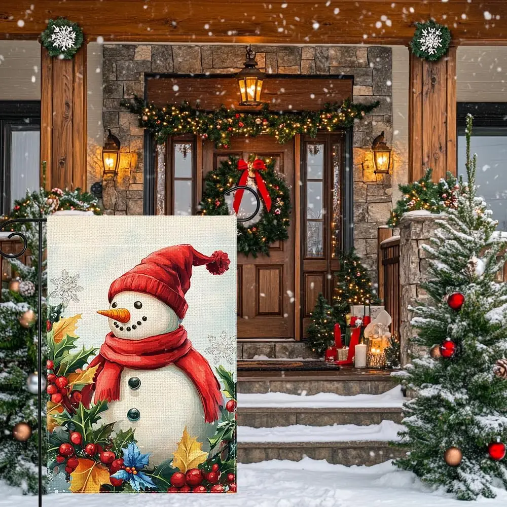 Winter Snowman Snowflake Garden Flag 12x18 Inch Double Sided Christmas Yard Outdoor Flag House Holiday Outside Decoration LL uui