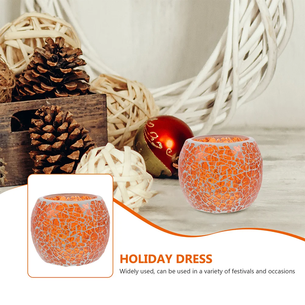 

2Pcs Holder Glass Tealight Mosaic Decorative Set Romantic Table Centerpiece for Bedroom Living Room Dining Room