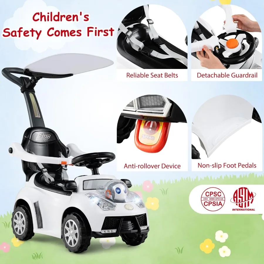 Ride On Push Car for Toddlers Alien Theme Ride On Car Sliding Car w/Steering Wheel Music and Lights Under Seat Storage No Batte