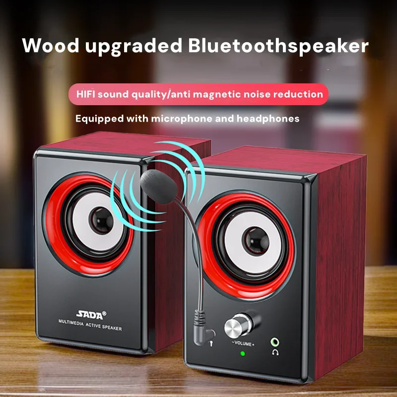 مضخم صوت سلكي خشبي HIFI مكبرات صوت بخاصية البلوتوث قناة 2.0 المسرح المنزلي USB Tybe-C للتلفزيون/الكمبيوتر Boombox مركز الموسيقى #3