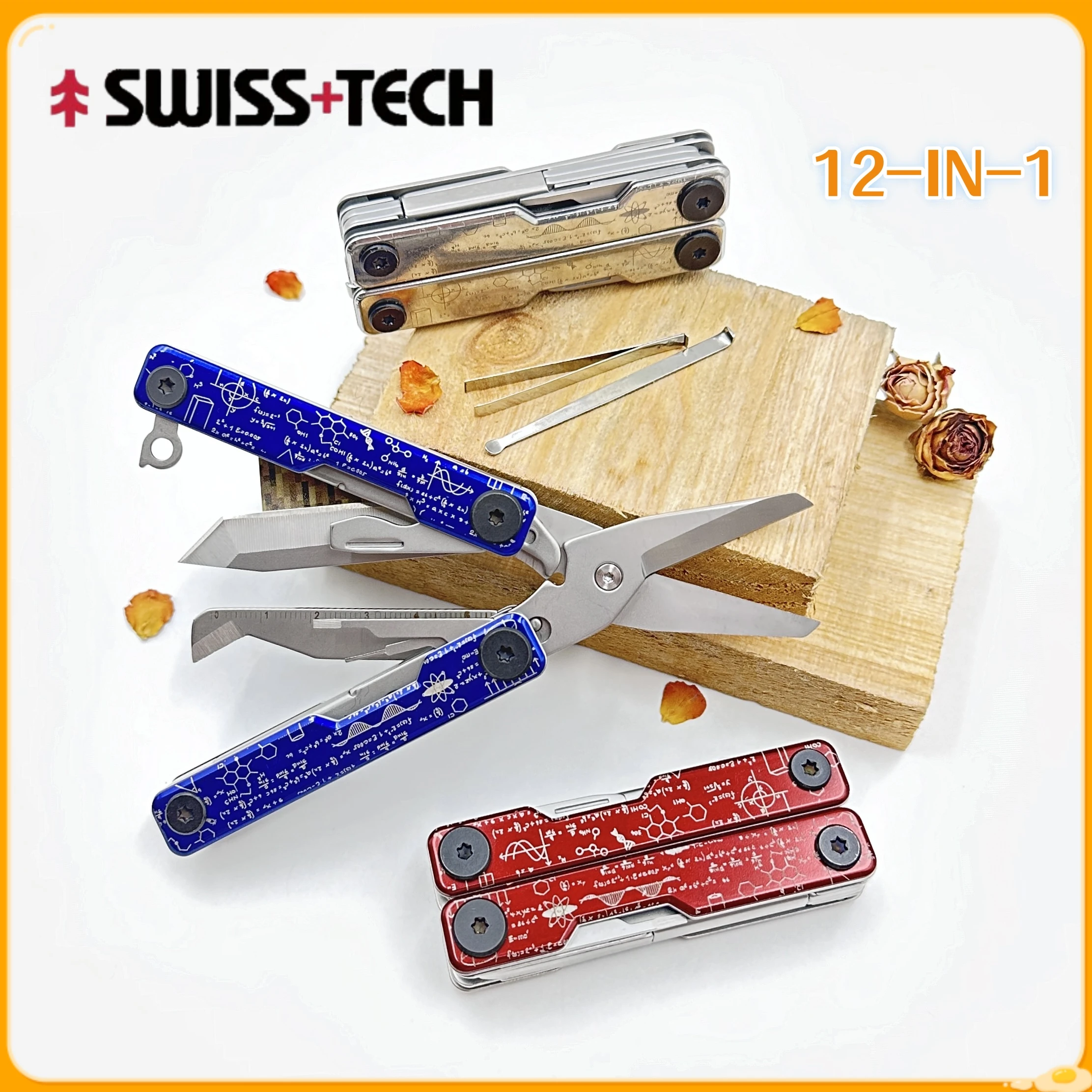 

SWISS TECH 12-IN-1 Mini EDC Multi-Tool Folding Scissors Multifunction Tool Portable Outdoor Camping Survival Hand Tools