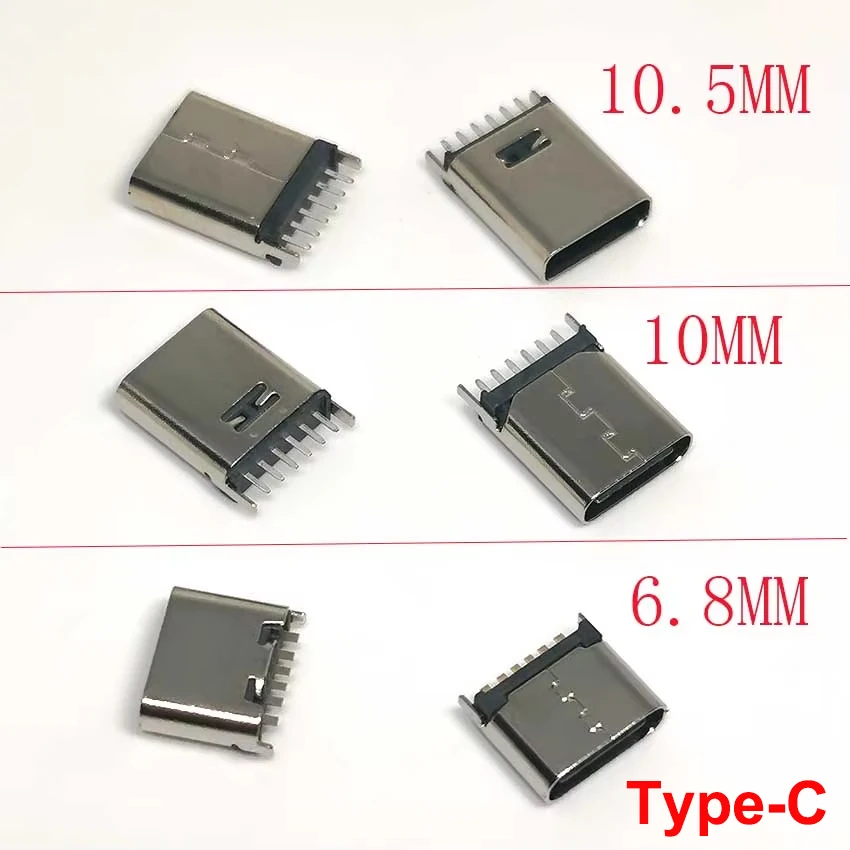 10pcs TYPE-C 6P Interface Female Socket 6.8mm /10MM /10.5mm Vertical Plug Straight Plug Fast Charge Female 3.1 USB Connector DIY