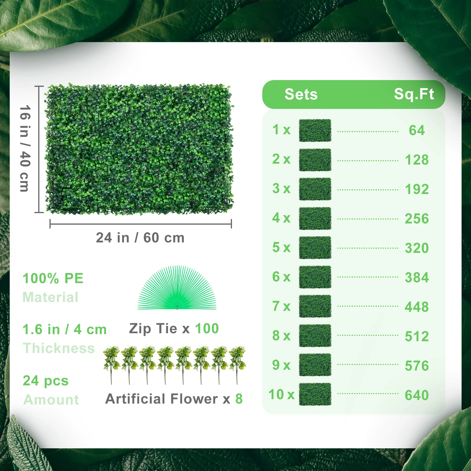 SucceBuy Artificial Boxwood Panel  24pcs 20x20/24x16 in Boxwood Hedge Wall Panels Artificial Grass Backdrop Wall Green Grass view 6