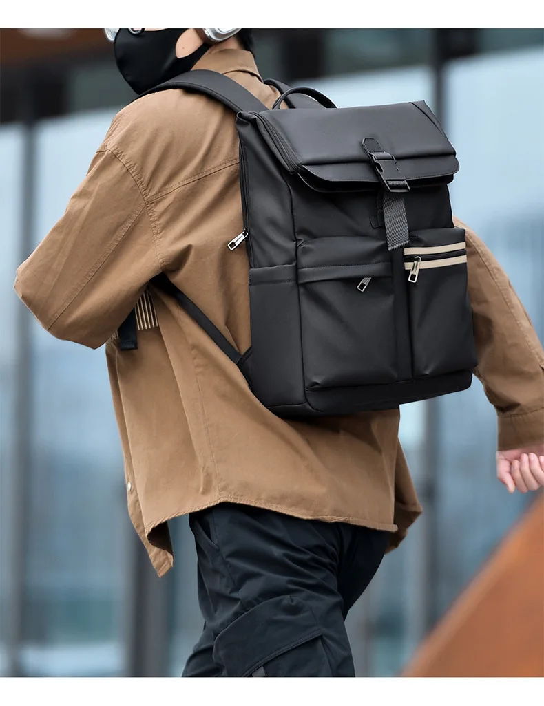 Men's Stylish Vintage Black Backpack Youth Executive 15.6inch Waterproof Laptop Backpack Boy's Knapsack School Bag For Colleage