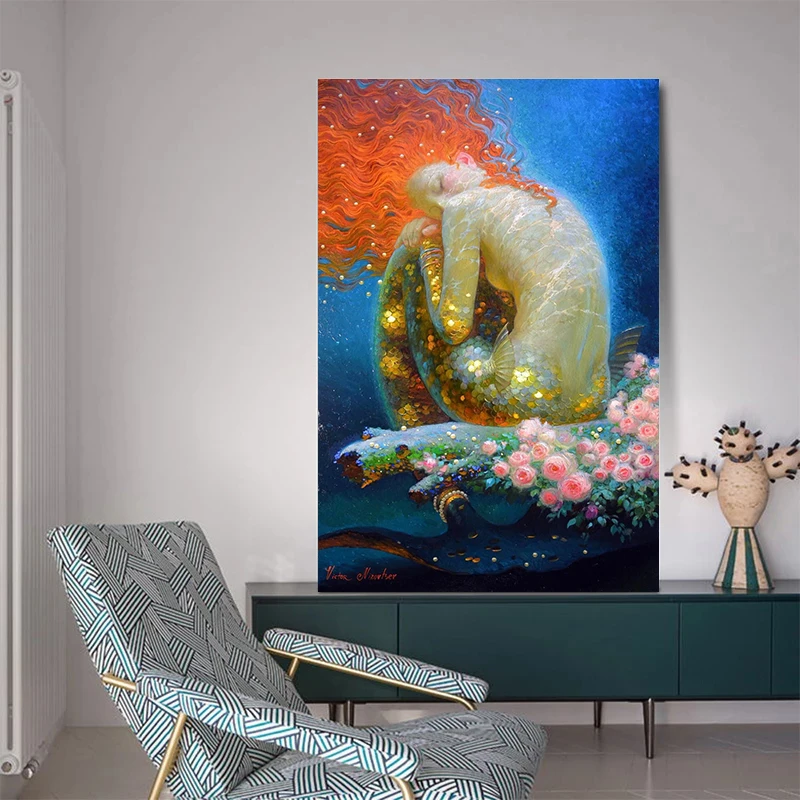 Little Mermaid Modern Art By Nizovtsev Canvas Prints Oil Painting Fairy Tale Wall Art Picture Home Decor For Living Room