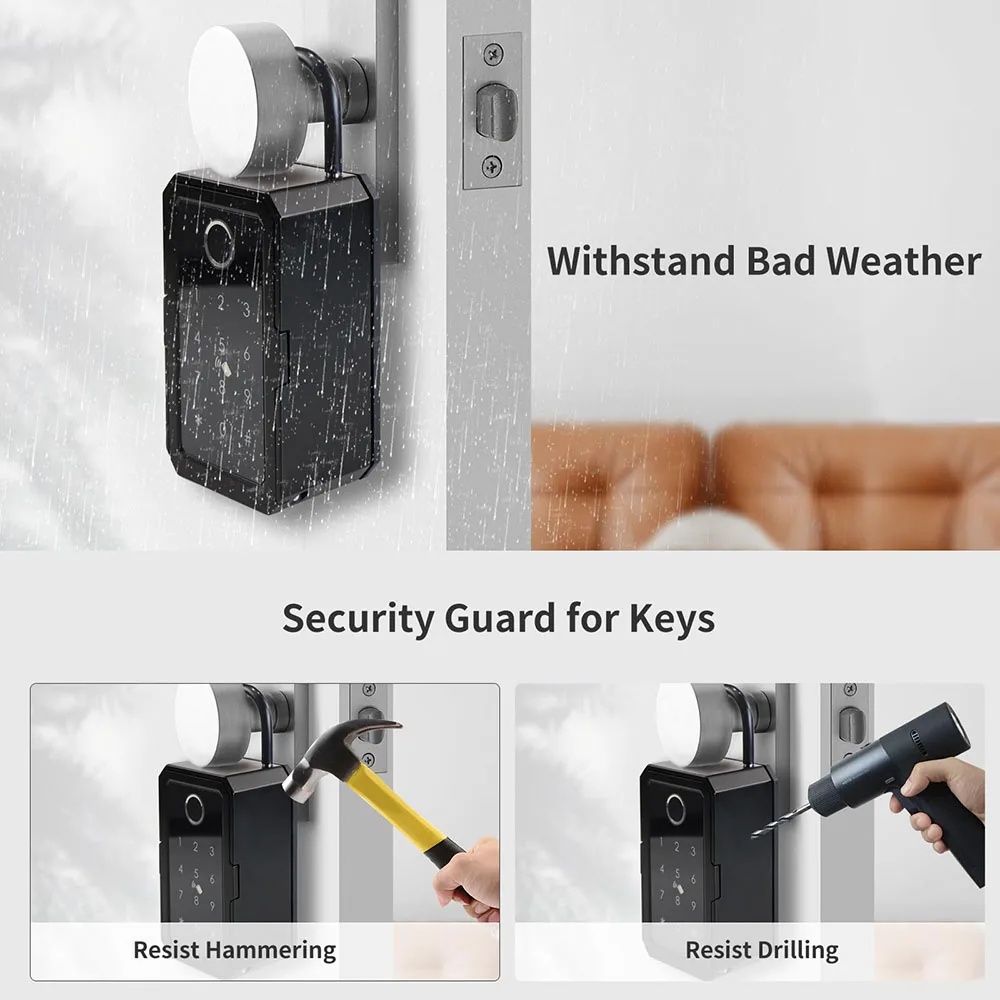 Smart Lock Box Tuya APP Remote Access Key Lock Box for House Key with Bluetooth Fingerprint Lock Box Wall Mounted Door Hanging