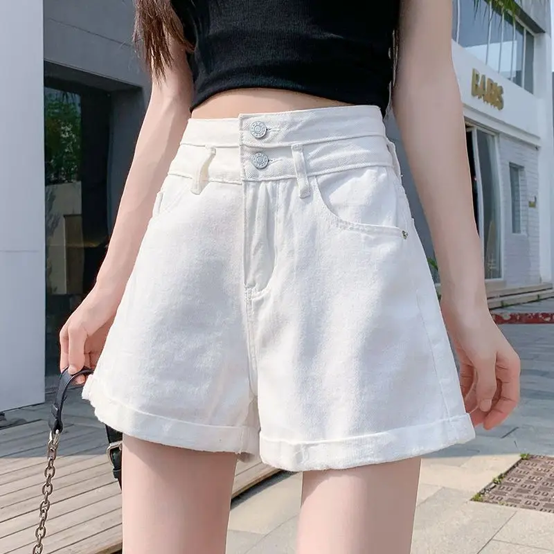 

Retro Simple Holiday Solid Color Denim Shorts Women's 2026 Summer New Loose High Waist Wide Legs Versatile Short Pants Ins Trend