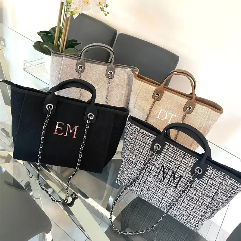 Personalised Shoulder Tote Bag, Customize Women's Handbag, Beach Bag, Chain tote bag, Hand Bag, Canvas Bag, Gifts For her