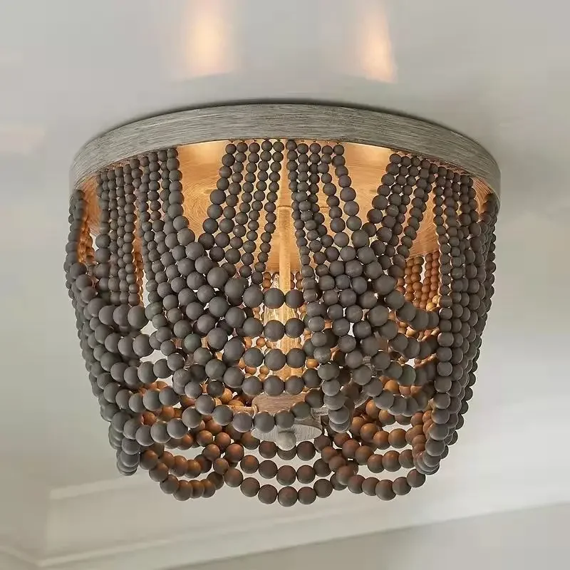 Amazon wooden bead ceiling chandelier, modern light luxury bedroom wooden bead ceiling light manufacturer wholesale