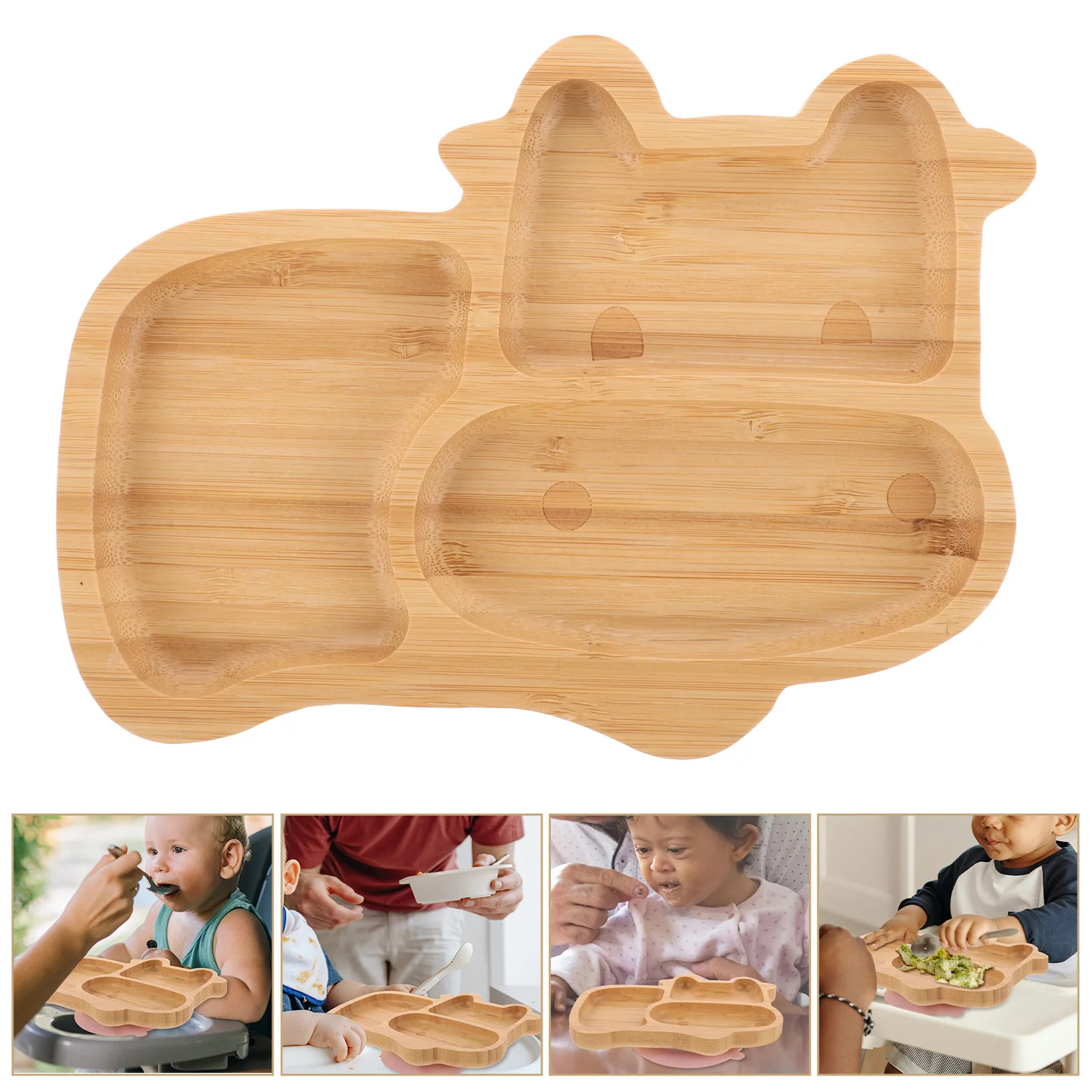 

Baby Suction Plate Bamboo Feeding Plate For Toddlers Divided Compartment Food Safe Silicone Kids Tableware Kitchen Barware