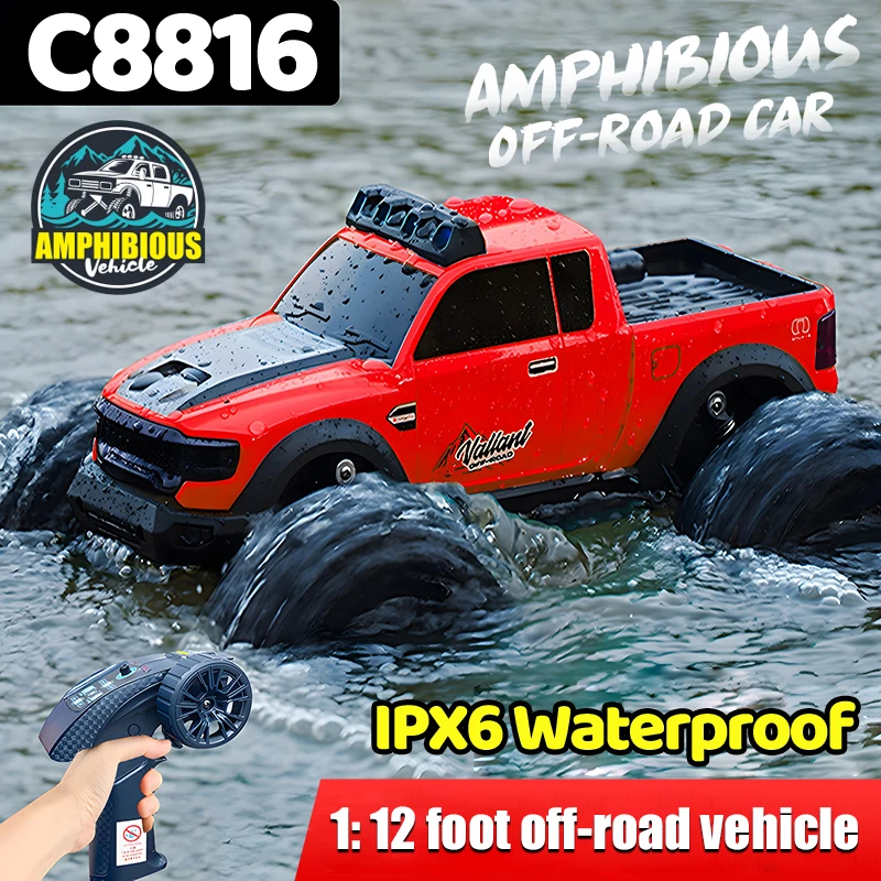 JJRC C8816 Amphibious Remote Control Car 4WD Off-Road Climbing Monster Truck with LED Light 4-wheeled Bigfoot Buggy RC Car Toys