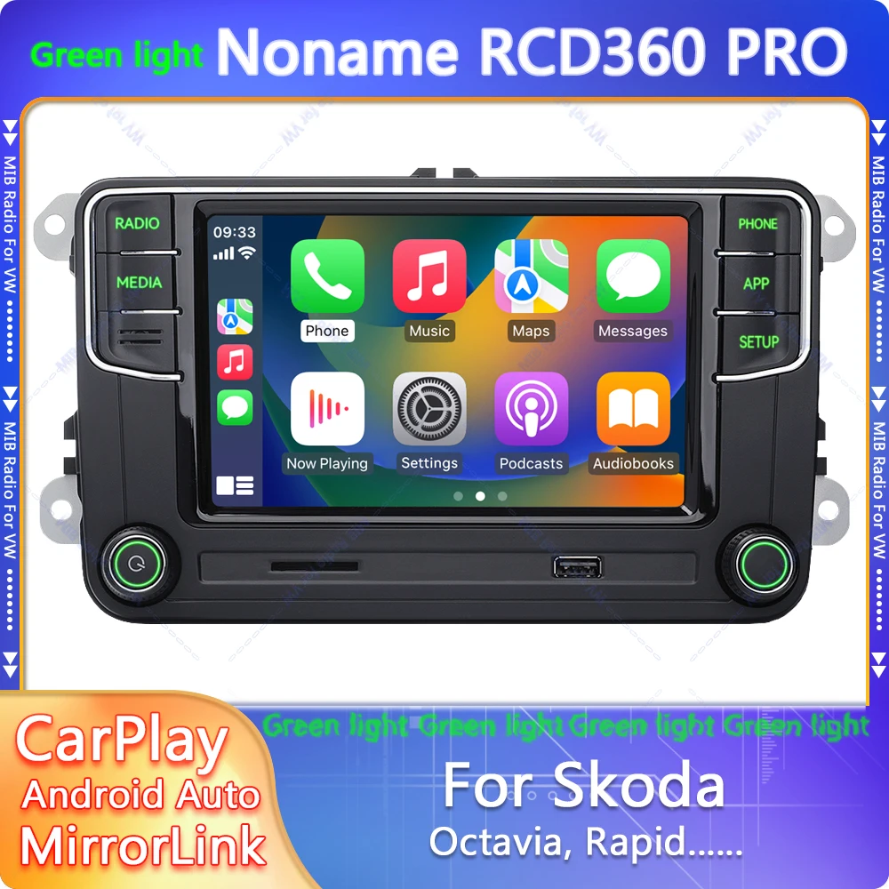 Noname RCD360 Pro Green Light Carplay Car Radio Bluetooth Android Auto 6.5 inch Multiplayer for Skoda Octavia SuperB Fabia Scala