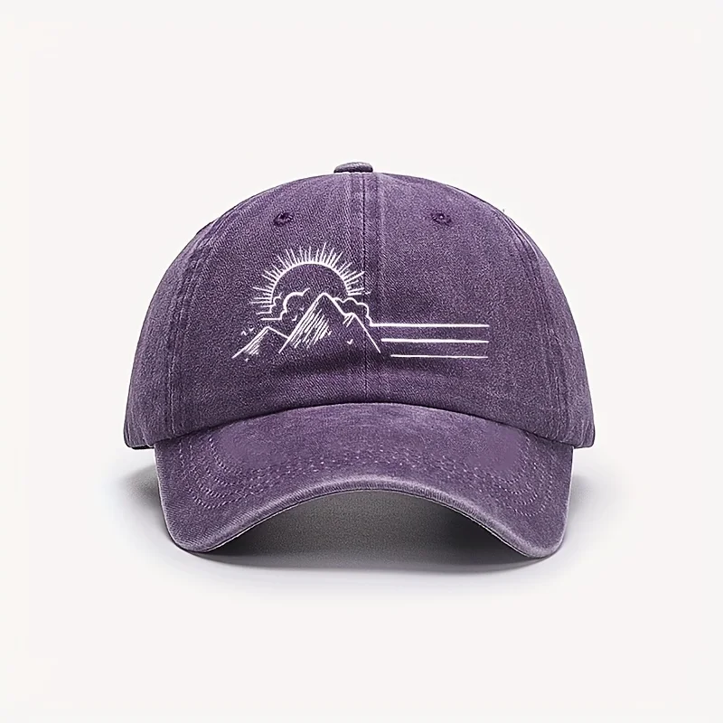 Mountain Forest Sun Pattern Hot stamping Printing Baseball Hat Washed Old Baseball Hat Duck Tongue Hat