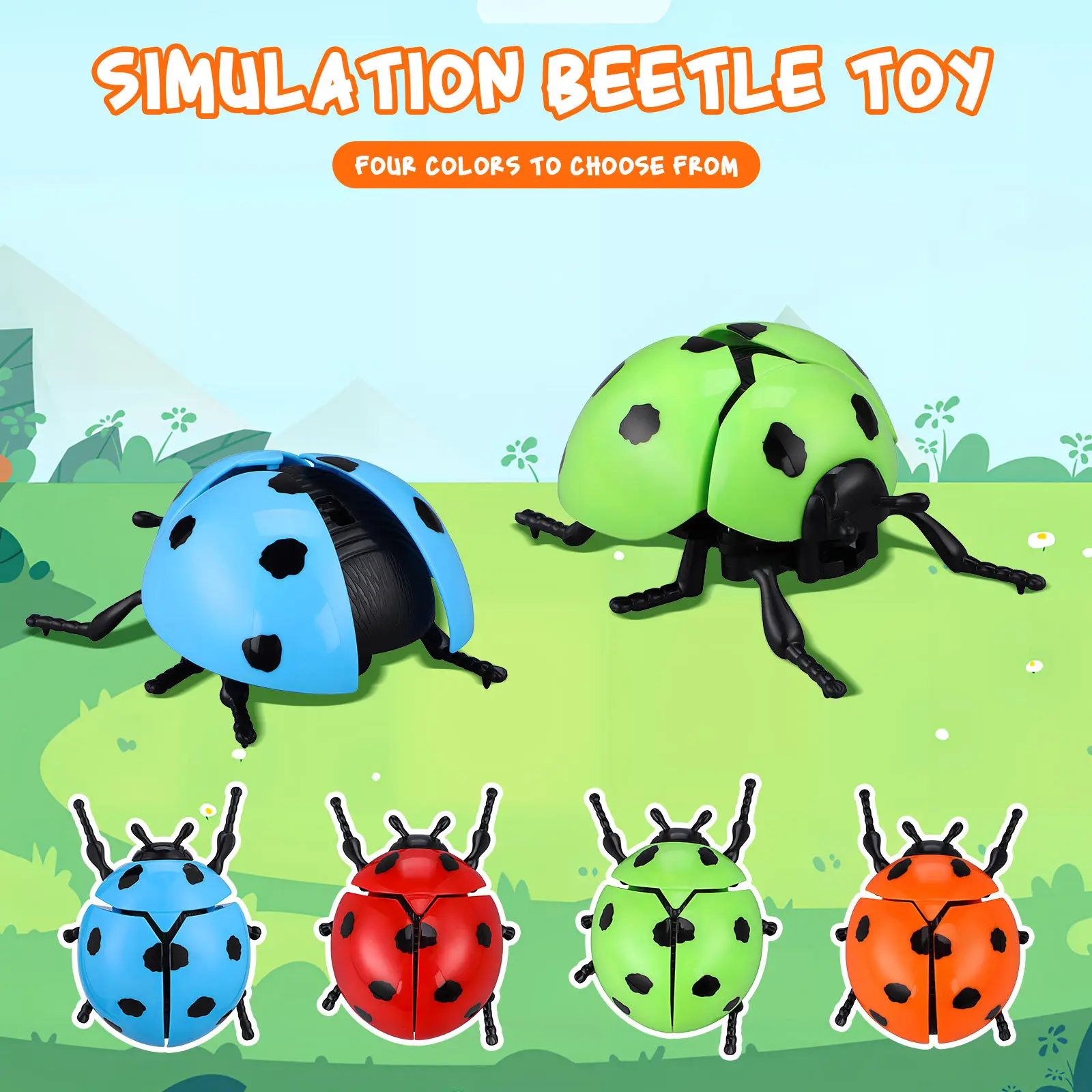 Wind Up Ladybug Toy – 4pcs Realistic Walking Clockwork Bug Yard Decoration, Fun Kids Stocking Stuffer