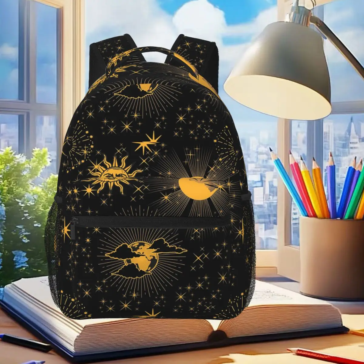 

The Sun, The Moon And The Earth Student Backpack School Bag Hiking Travel Daypack for Boys Girls Fashion Bookbag Shoulder Bags