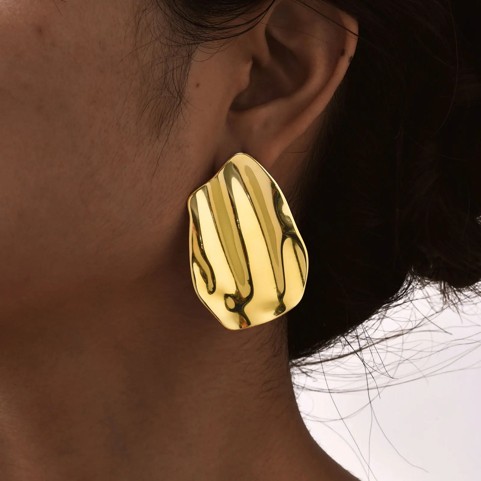 Grandes boucles d'oreilles irrégulières exagérées pour femmes, grandes boucles d'oreilles plaquées or en acier inoxydable, bijoux de luxe géométriques pour fête
