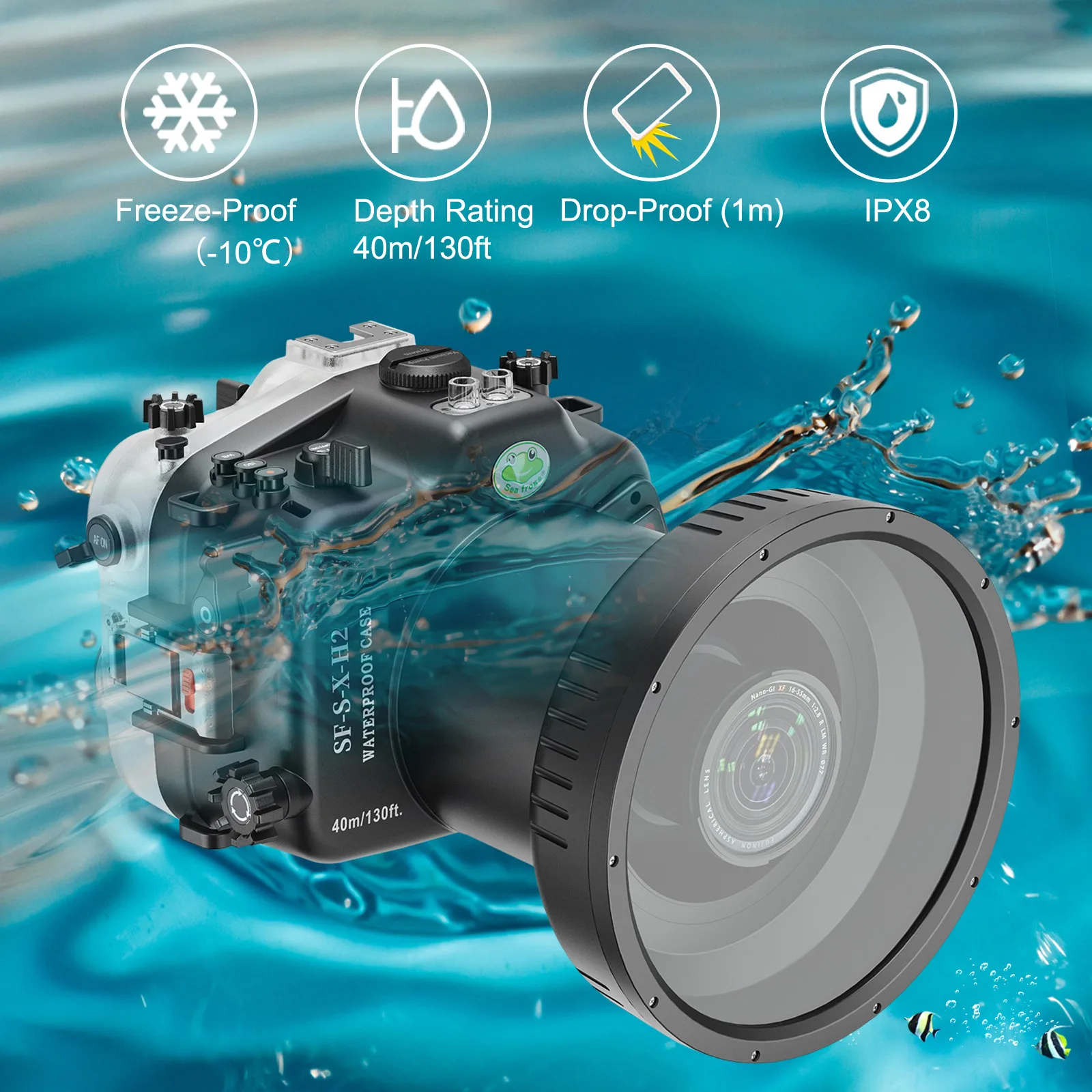 Seafrogs Waterproof Housing for Fujifilm X-H2 Camera 40m Depth Underwater Diving Case for Diving Surfing Skiing Photography