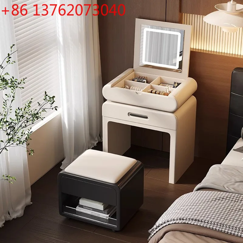 Mesita de noche moderna y sencilla, cubierta abatible integrada con joyero, mesa de maquillaje