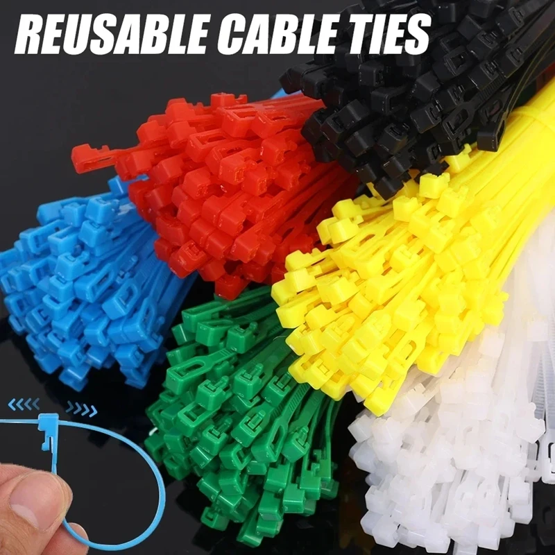 100 Pcs Self-Locking Nylon Cord Ties Reusable Secure Fastening Mixed Color Durable Flexible Ribbed Design For Indoor Outdoor Use