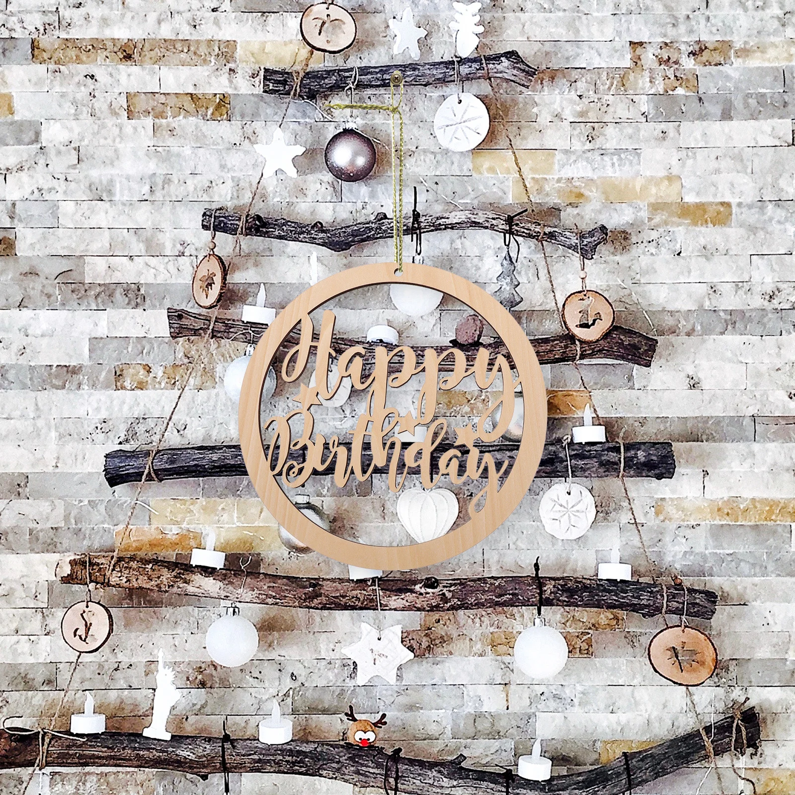 لوحة زخرفية لعيد الميلاد الخشبية 30 سم كاكي براعة رائعة علامة معلقة متينة لتزيين الحفلات علامة خشبية معلقة
