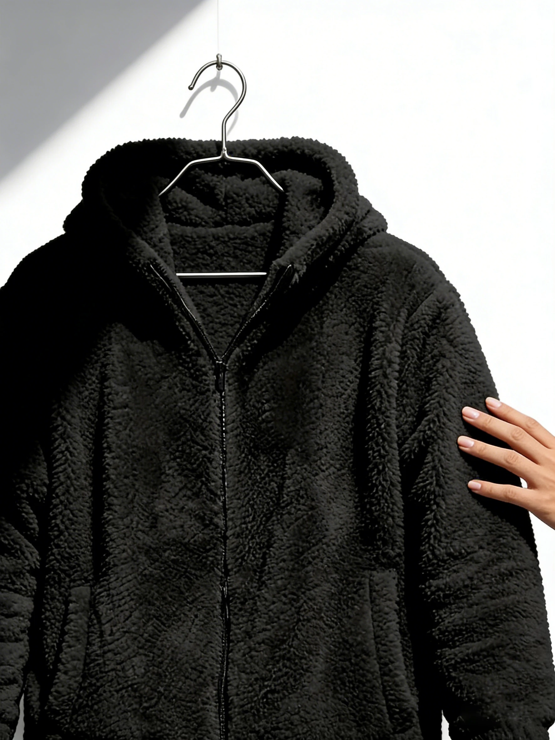 سترة رجالية جديدة دافئة بلون سادة وسحاب وغطاء للرأس كاجوال للتعليق في الخريف والشتاء #3