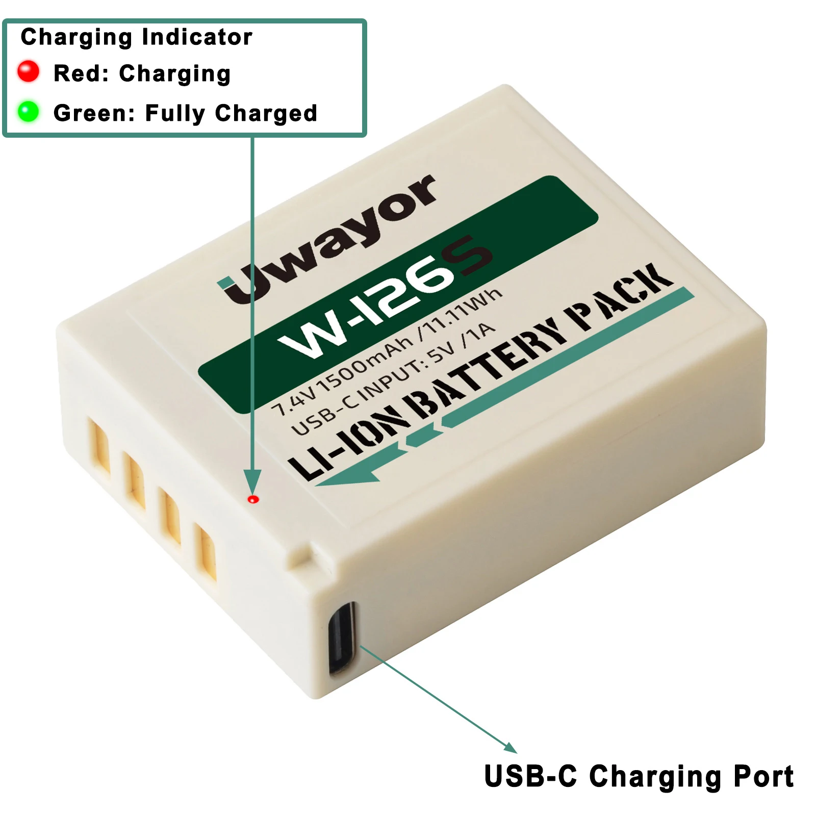 1500mAh Uwayor NP-W126 NP W126 NP W126S Rechargeable Battery with USB-C Port Charging For Fujifilm X-T50 X100VI X100V X-M5 X-E5