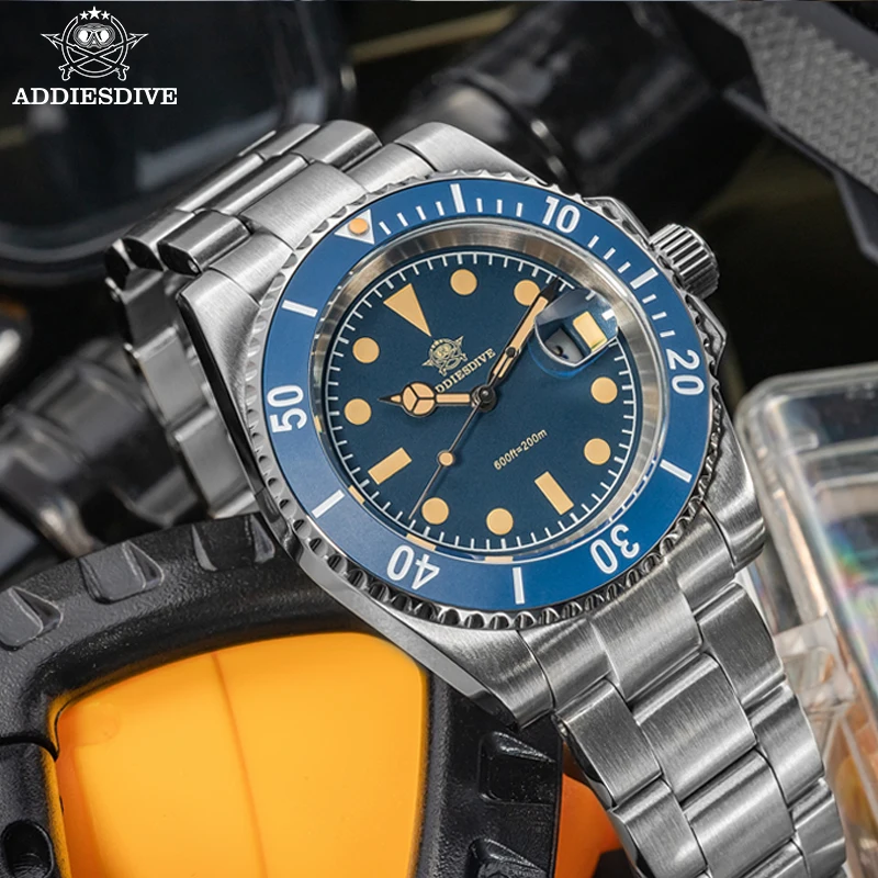 Reloj ADDIESDIVE de acero inoxidable para hombre, bisel de cerámica, cristal Mineral, luminoso, resistente al agua, relojes de cuarzo a la moda para hombre