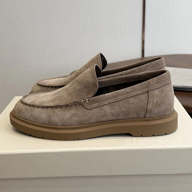 Flat Shoes Women's Suede Round Toe Thick Bottom Lazy Loafers Versatile Commute Casual Shoes Summer British Style Walking Shoes