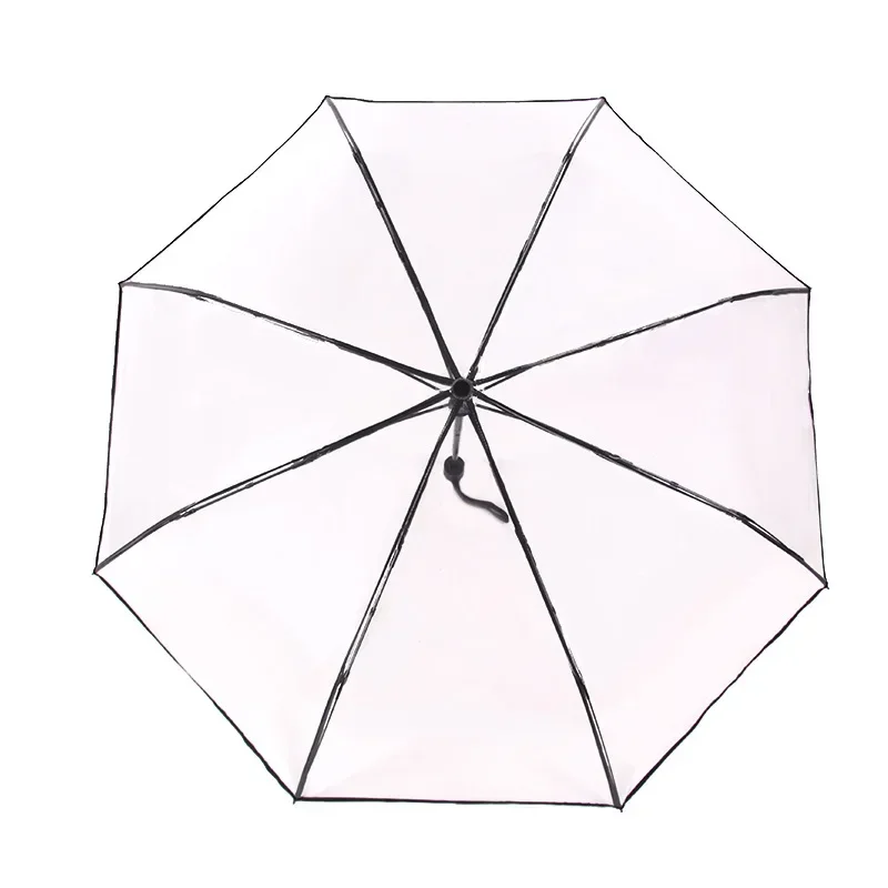 Transparent Folding Non-automatic Umbrella Men Ripple Edge Windproof Rain Umbrella Women Plastic Clear Ladies Outdoor Parasol