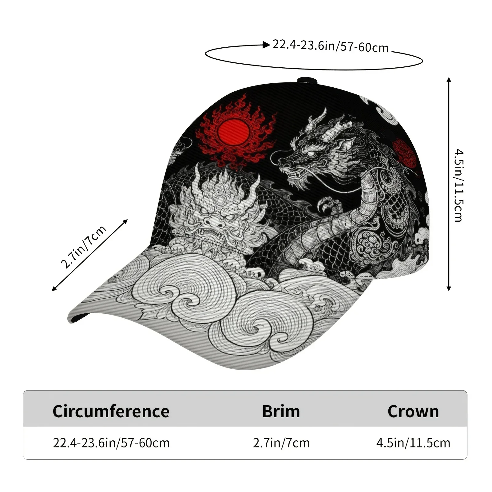 Custom Hats Unisex Asian Cultural Dragon & Guardian Cap - Lightweight - Non-Stretch Hat Suitable For Lunar New Year, & Daily